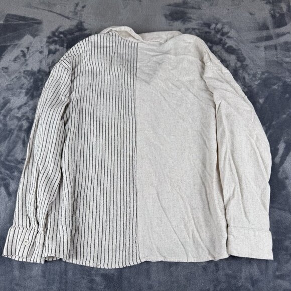Eesome Hemp Blend Button Down Shirt Stripped Cream SZ Large Sustainable Capsule - Picture 6 of 7